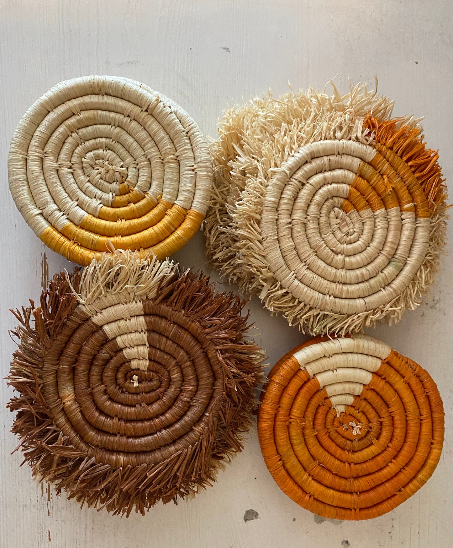 Brown Fringe Raffia Coasters